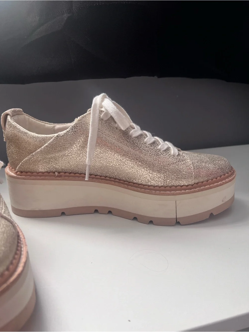 Dolce Vita Metallic Cream Lace-Up Platform Sneakers